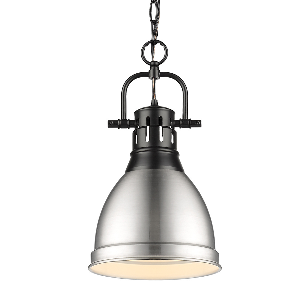 Yep by Golden Lighting Duncan 1-light 9in Chain Hung Pendant in Matte Black and Pewter shade